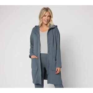 Barefoot Dreams Brushed Luxe Lounge Hooded Jacket Womens Size L Travel Coat Blue